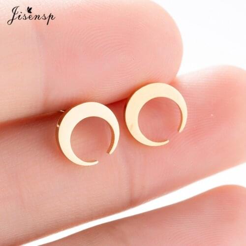Jisensp New Arrival Moon Stainless Steel Earrings Fashion Jewelry for Women Girls Simple Luna Stud Earrings Birthday Gift