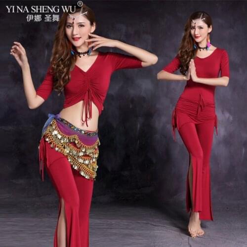 New Belly Dance Women Dancewear Belly Dance Clothing for Practice Belly Dance Outfits 3Pcs Set Top Belt Pants Modal Costumes Set