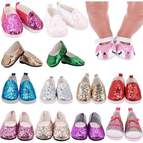 7 cm Doll Shoes Sequined Sneakers Sports Shoes For 18Inch American Doll Girls&43Cm New Reborn Baby Accessories,Generation Gifts