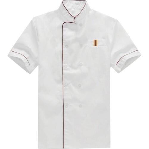 Summer Men Short Sleeve Double-breasted Chef Waiter Work Uniform Catering T-shirt Top Restaurant Clothes Kitchen Work Jacket 3XL