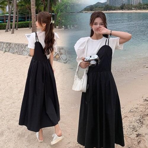2021 Summer Vestidos Ladies Dresses Puff Sleeve Loose Women Clothes Plus Size 4xl White Women Sling Dress Asymmetrical 2 Piece