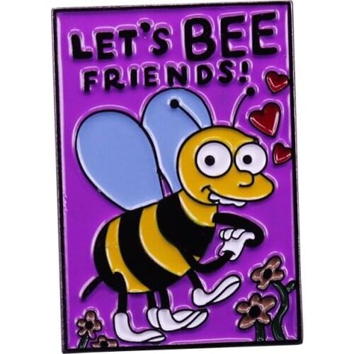 Lets bee friends brooch bumblebee and flowers badge funny pun art decor