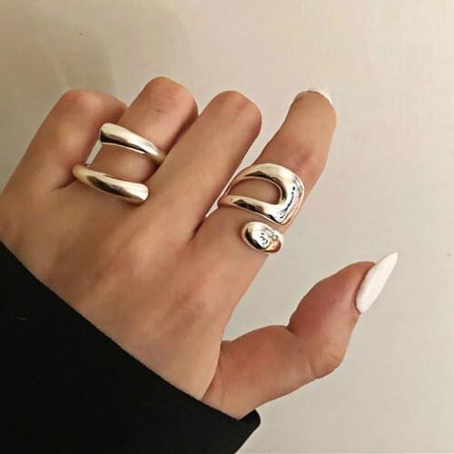 Minimalist Silver Color Rings for Women Fashion Creative Hollow Irregular Geometric Birthday Party Open Ring Trend Jewelry Gifts
