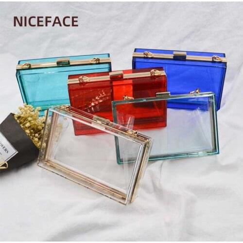 Trendy fashion acrylic chain bag transparent bag personality solid color one-shoulder messenger bag ladie temperament female bag