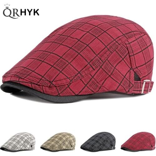 Fashion Fine Stripe Lattice Berets Hat Women Men Spring Summer Plaid Visors Red Green Blue Duckbill Herringbone Flat Cap