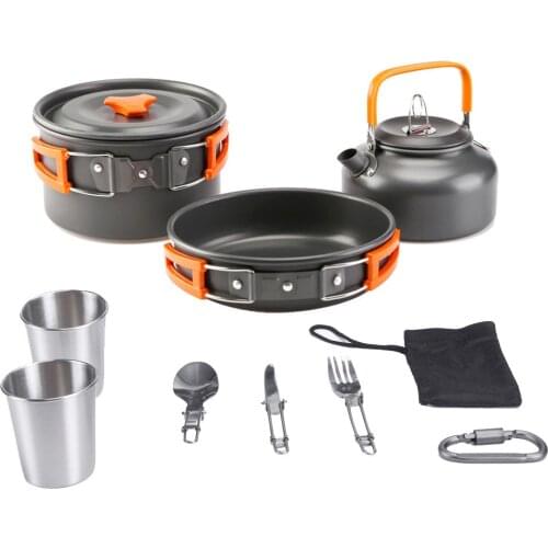 Camping Cookware Kit Tableware Equipment Outdoor Tableware Pot Foldable Spoon Fork Knife Kettle Cup Camping Equipment Supplies