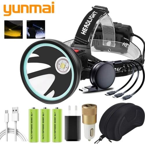 Xhp90.2 White Yellow Color Led Headlamp Headlight Head Lamp Flashlight Torch 32W XHP50 3* 18650 Battery Power Bank 7800mah Light