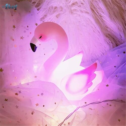 Cartoon Cute Pink Flamingos Night Lights Princess Girl Bedroom Christmas Gift Decorative Table Lamps Bedside Desktop Fixtures
