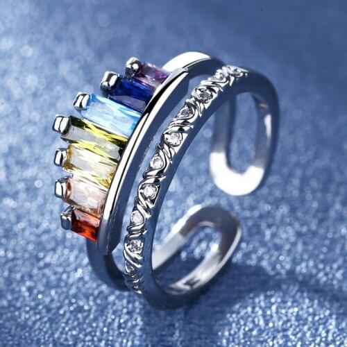 New Fashion Multicolor Zirconia Rainbow Crown Rings For Women Colorful Female Opening Finger Ring Jewelry Party Accessories Gift