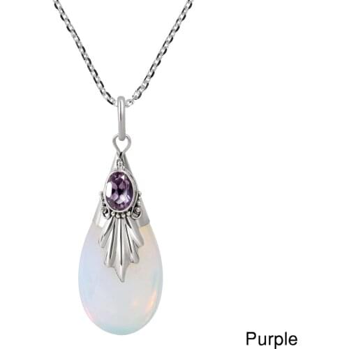 New Design Teardrop Semi-precious Moonstone Pendant Necklace 45cm For Women Zircon 9 2 5 Color Fashion Jewelry