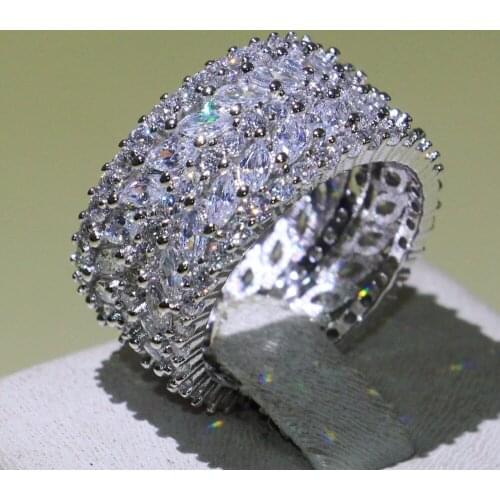 Size 5-10 Vecalon Original Handmade Luxury Jewelry Marquise Cut Five Row 5A Cubic Zirconia CZ Party Wedding Women Band Ring Gift