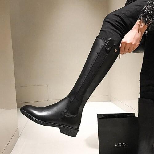 Bright2021 Autumn and Winter New Comfortable High Top Below Knee Womens Long Medium Heel Knight Military Boots