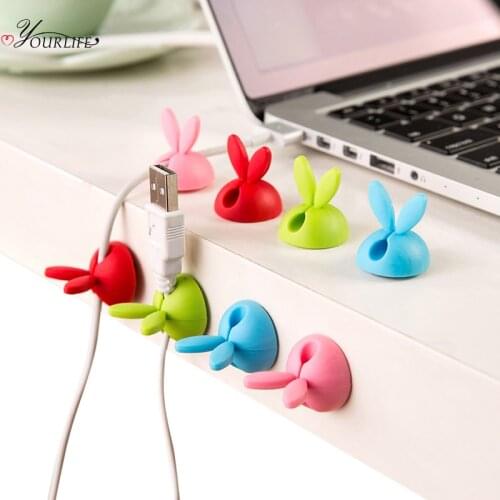 OYOURLIFE 4Pcs Self Adhesive Rabbit Ears Cable Clips Holder Home Office Desktop Wall Cable Clamp Wire Clip Organizer