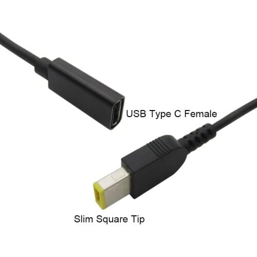 20V 3.25A /4.5A PD USB Type C Female to Square Tip Cable Adapter for Lenovo Laptop Charger Type C to Slim-Tip PowerCable Adapter