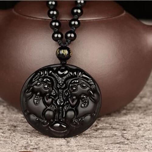 Natural Obsidian Two Brave Troops Pendant Jewelry Fine Jewelry Brave Troops Round Brand Transfer Security Crystal Pendant