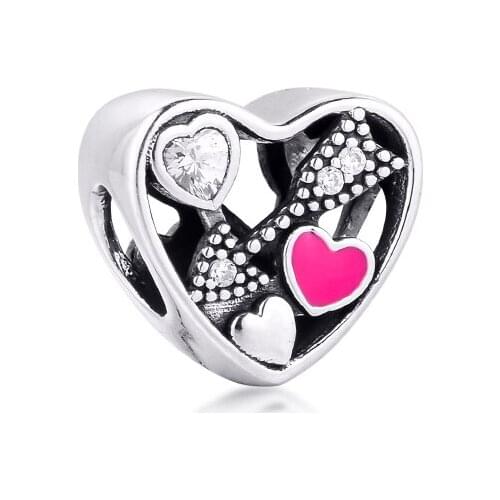 Struck by Love Heart Charms Fits Original Pandora Bracelet 925 Sterling Silver DIY Beads for Jewelry Making Berloques