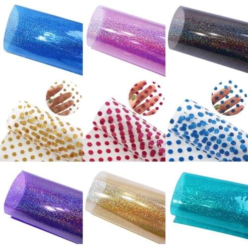 Pink Small Dot PVC Transparent Synthetic Leather Fabric Sheets Hairbow DIY Handmade Materials for bag,1Yc9180