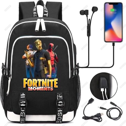 FORTNITE School Backpack Daypack Shoulder Teenagers with USB Charging Port and Lock School Bag for Boys Girls Mochila Infantil