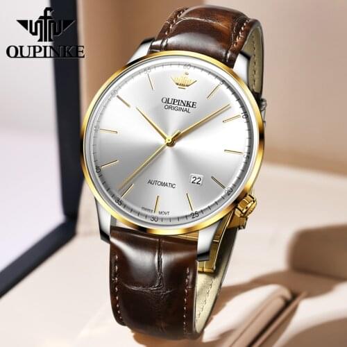 Swiss imported Movement Automatic Watch ultra-thin mechanical Business Waterproof Sapphire Leather Strap Wristwatch