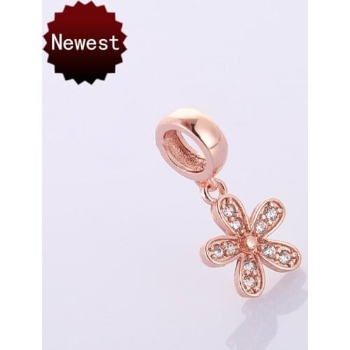 Cute Copper Zirconia Rhinestone Flower Heart Slide Charms Pendants Beads For Jewelry Making Findings DIY Pando Bracelet breloque
