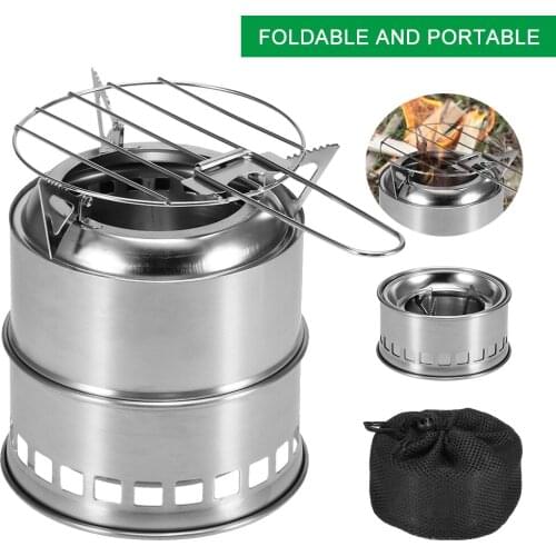 TOMSHOO Camping Wood Stove Folding Outdoor Stove With Alcohol Tray Stainless Steel BBQ Grill Net For Backpacking Cooking Picnic