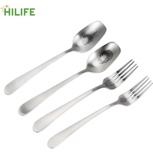 Flatware Stainless Steel Dinnerware Spoon Forks Middle Finger Bones Printed Tableware Skeleton Skull Printed Kitchen Tools
