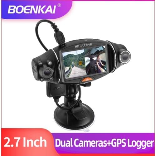 BOENKAI 2.7inch Screen Night Vision Dash Camera Dual Camera Lens Car Black Box Driver Recorder GPS Tracker R310