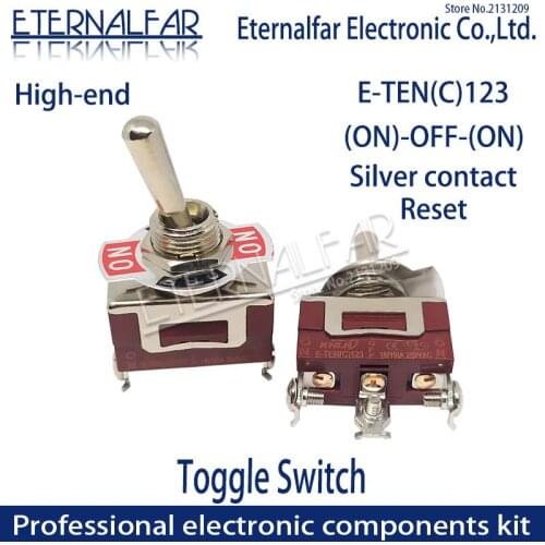 High-end E-TEN123 Quality Silver Contact SPST 12MM 16A 250V AC (ON)-OFF-(ON) 3 Pin Reset Rocker Toggle Slide Switch Waterproof
