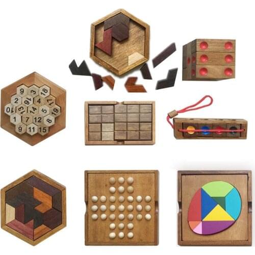 Funny Puzzles Wood Geometric Shape Puzzle Wooden Toys Tangram/Jigsaw Board Kids Children Educational Toys for Boys
