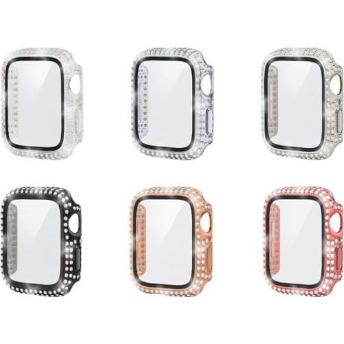 For Apple Watch Series 6 5 4 3 2 1 SE 9H Tempered Glass Full Bling Diamond Screen Protector Protect Case Cover