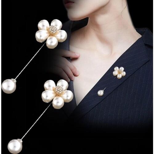 High Quality Vintage Gold Brooch Pearl Flower Pins Double Head Simulation Pearl Large Big Brooche For Women Wedding Jewelry Gift