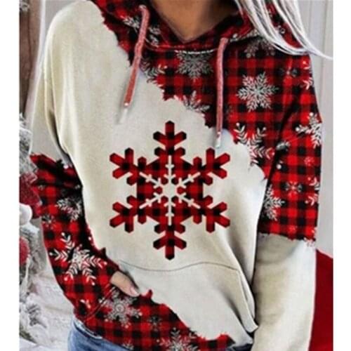 Ladies Christmas Check Print Hoodie Sweatshirt Autumn Winter High Street Casual Women Pullover Sweatshirts Female Sudadera Mujer