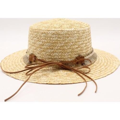 2019 new women straw sun hat flat top natural wheat straw hat women summer bow-knot beach hat