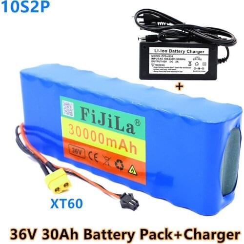 100%New 36V 30Ah10S2P 18650 Rechargeable battery pack 30000mAh,modified Bicycles,electric vehicle 42V Protection PCB+42V Charger