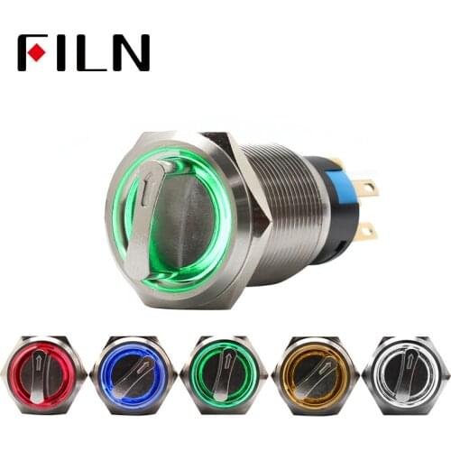 19mm 2 3 position selector rotary switch push button switch dpdt latching on off 12v led illuminated