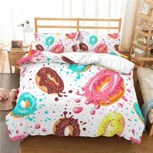 Luxury 3D Cartoon Donuts Print 2/3Pcs Kid Bedding Set Comfortable Duvet Cover Pillowcase Home Textile Single Queen and King Size