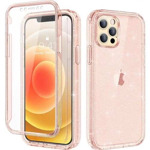 360 Full Body Protective Phone Coque For iPhone 12 Mini 11 Pro Max X XS 7 8 Plus SE Case Luxury Glitter Bling Transparent Cover