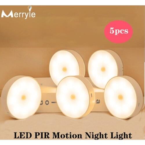 5 10pcs USB Recharge LED PIR Motion Sensor Night Light 8 Light Beads Cabinet Closet Wall Lamp for Home Bedroom Corridor Toilet