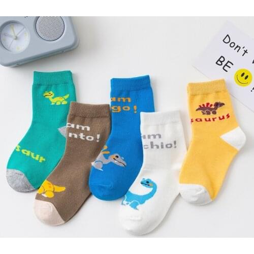 5 Pairs/Lot Cotton Cute Kids Warm Socks Breathable Cartoon Dinosaur Fashion Baby Boys Socks Girls For 1-15 Years