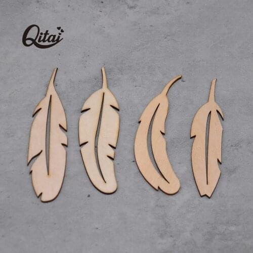 5 styles of Feather QITAI 24Pieces/lot DIY Scrapbooking Crafts Plywood Vintage Party Home Decoration for children Gifts WF116