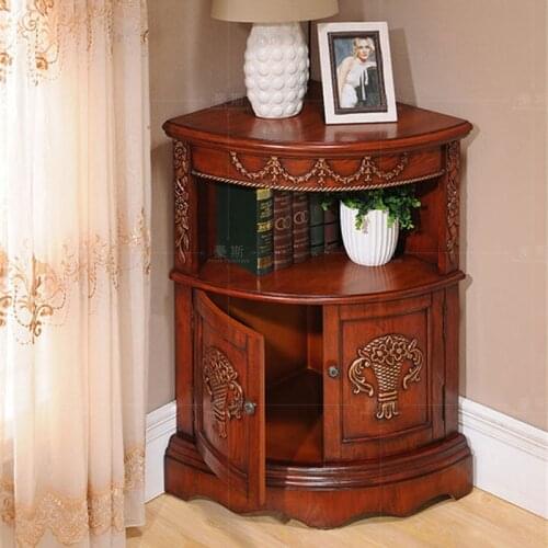 American Country Garden Foot Side Corner Cabinet Two-door Side-by-side Storage Cabinet Practical Carved Triangle Cabinet Porch