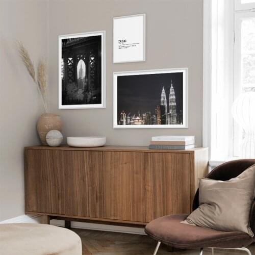 Art Deco Dormitory Room Living Room Modern Black And White Monochrome Paris Eiffel Tower New York Photography Poster Wall