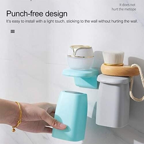 Punch Free Toothbrush Toothpaste Holder Mouthwash Cup Kit Wall Mounted Magnetic Absorption Cup Bathroom Storage