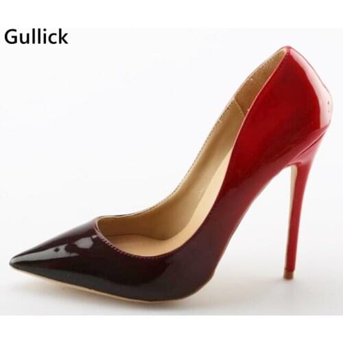 Gullick Mixed Color Leather High Heel Pumps For 2018 Pointed Toe 12CM Slip-on Stiletto Heel Dress Shoes Woman Sexy Pumps