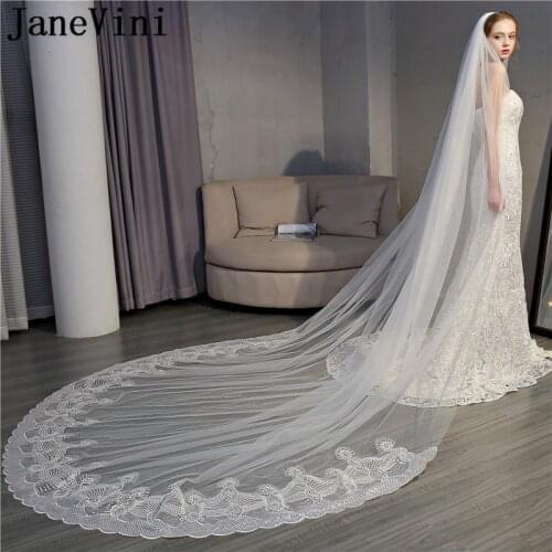 JaneVini Bling Bling Sequins Wedding Veil with Comb 2019 Long One Layer Bride Veils Ivory 3.5 Meters Lace Edge Bridal Veil Voil