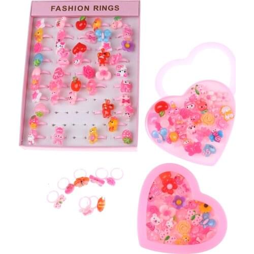 24pcs/set Mix Animals Rabbit Flower Heart Baby Kids Girl Childrens Cartoon Rings With Display Box For Christmas Gift Craft Toy