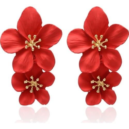 Red Floral Earring Big Resin Acrylic Flower Drop Earrings Long for Women Christmas New Year Party Jewelry Gift