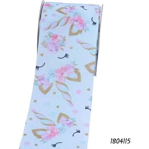 FLRA Ribbon (50 yards/lot) Free shipping unicorn with flower printed grosgrain ribbon for hair bows