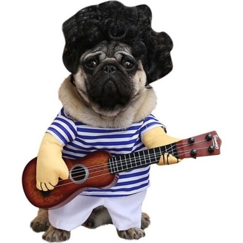 Fashion Cute 100% Cotton Pet Dog Clothes Funny Clothing Tobago Guitarist Turned for Small Dog Pet Jumpsuits (color:blue)