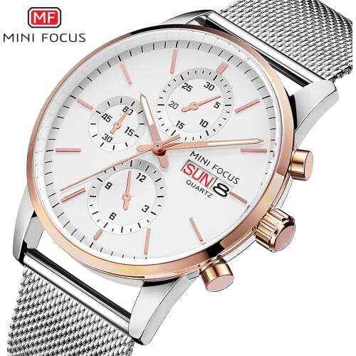 MINIFOCUS Mens Watches Top Brand Luxury Men Quartz Watch Stainless Steel Watchband Business Calendar Wristwatch Male Clock
